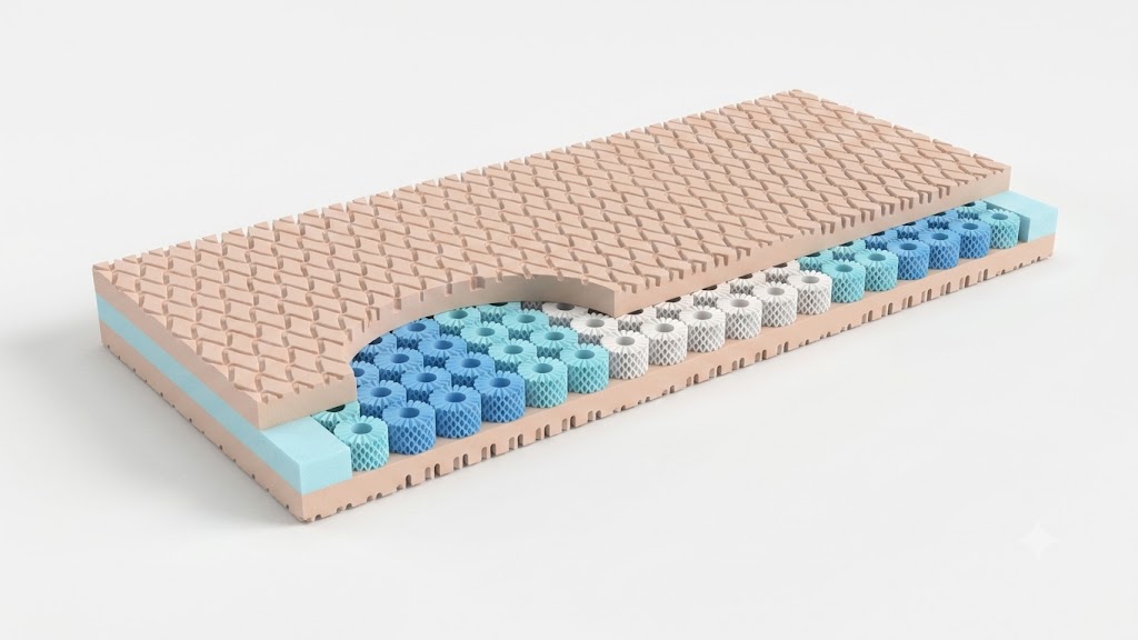 Doorsnede van de Airspring matras met Aquacell comfortschuimveren en Tencel hoes