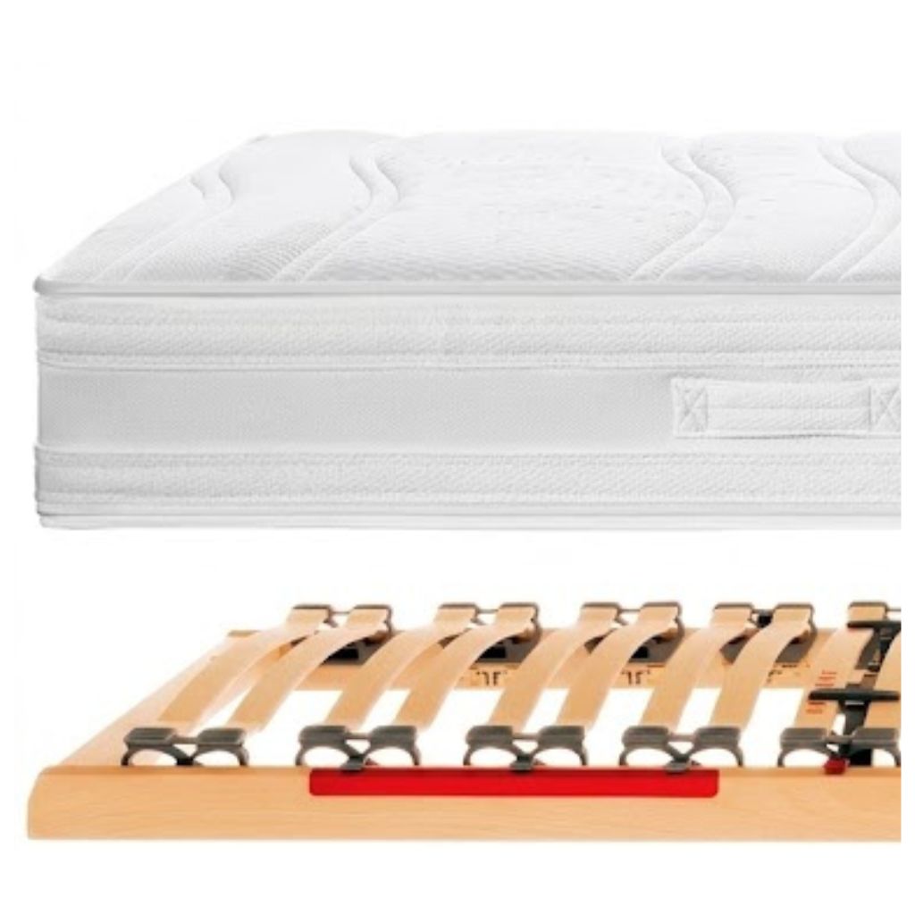 Ergopolis 20 lattenbodem en matras — massief beukenhout frame met individueel instelbare latten